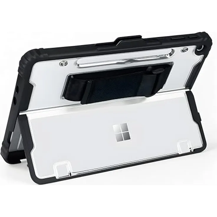 honju FIT Handstrap Case für Microsoft Surface Pro 12 Zoll, Tastatur kompatibel, Slim-Pen 2 Aufladung, abnehmbare Handschlaufe, schwarz/transparent