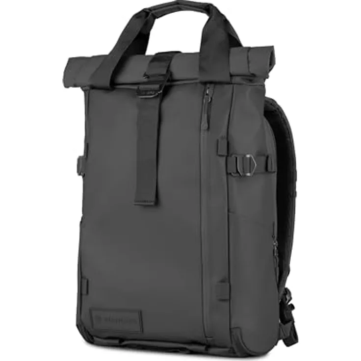 Wandrd PRVKE 21L Black V4, Fotorucksack mit Rolltop-Erweiterung, wasserabweisend, schwarzer Kameratasche für DSLR und spiegellose Kameras