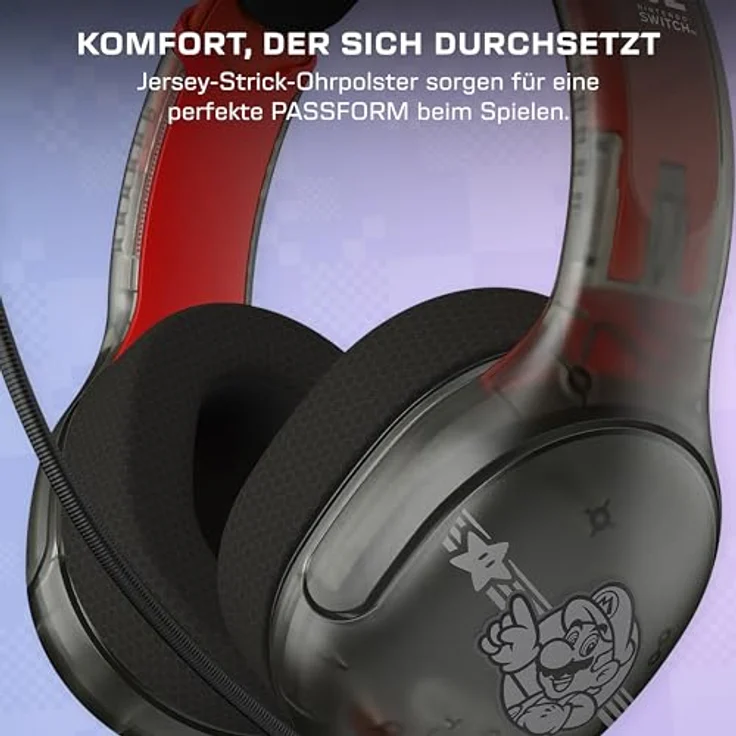 Turtle Beach Airlite Fit Gaming-Headset, kabelgebunden, offiziell lizenziert für Nintendo Switch 1 und 2, leicht, Mario Star, 40-mm-Lautsprecher, bidirektionales Mikrofon, Jersey-Ohrpolster – Bild 3