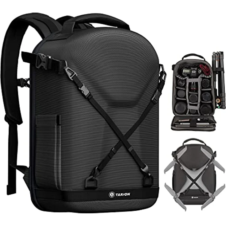 TARION TR-H Kamerarucksack, Fotorucksack mit Hartschalen, stoßfest, wasser- und abriebfest, 14,5 Zoll Laptopfach, Schwarz – Bild 1