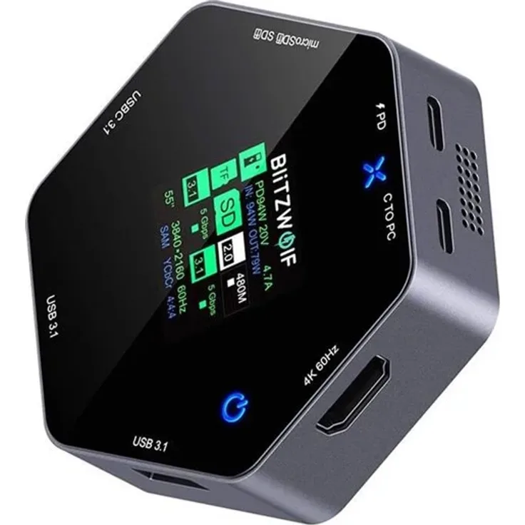 BlitzWolf BW-TH16, 8in1 Docking Station mit 100W Fast Charging und LCD Smart Display