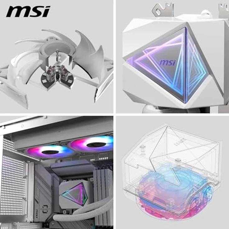 MSI MAG CORELIQUID I240 WHITE AIO CPU Wasserkühlung - Vergrößerte Kupferkühlplatte, ARGB & LDB Lüfter, Zweikammer-Wasserblock, Split-Flow Radiator, unterstützt Intel & AMD Sockel – Bild 4