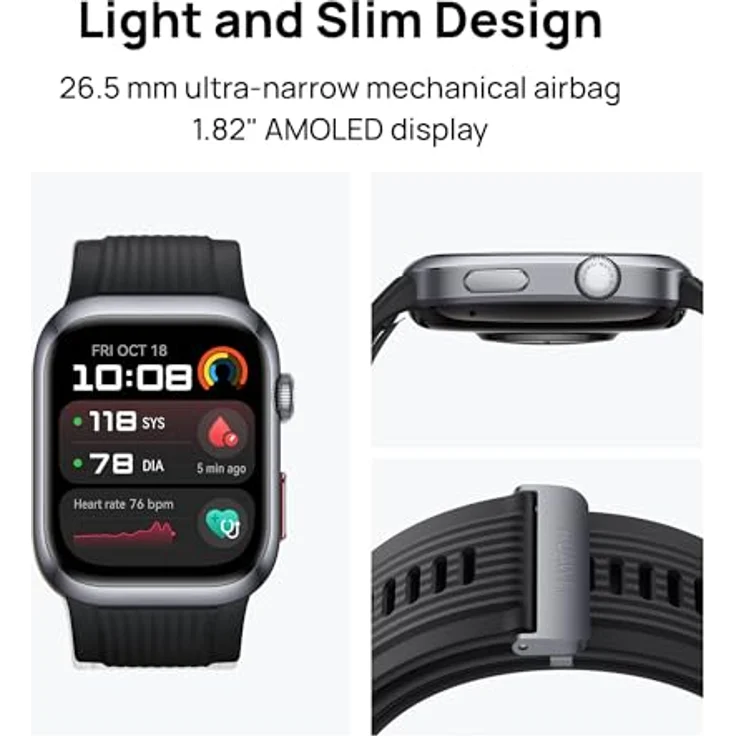 HUAWEI Watch D2, 1,82" AMOLED-Display, Ambulante Blutdruckmessung, Leichtes und schlankes Design, EKG, Intelligente Lifestyle, Gesundheits-Community, Kompatibel mit iOS & Android, Schwarz – Bild 4