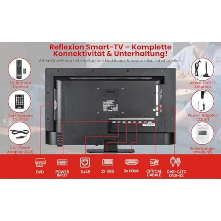 Reflexion LDDX19IBT Black, 19 Zoll Smart TV mit integriertem DVD-Player, geeignet für Caravan 12/24/230 Volt – Bild 7