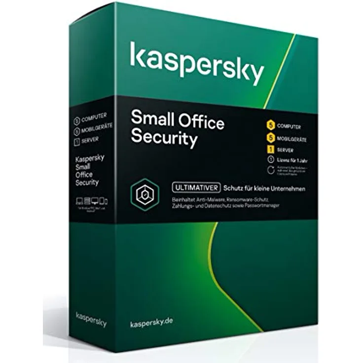 Kaspersky Small Office Security 8 | 5 Geräte 5 Mobil 1 Server | 1 Jahr | Windows/Mac/Android/WinServer | für kleine Unternehmen | Aktivierungscode in Standardverpackung