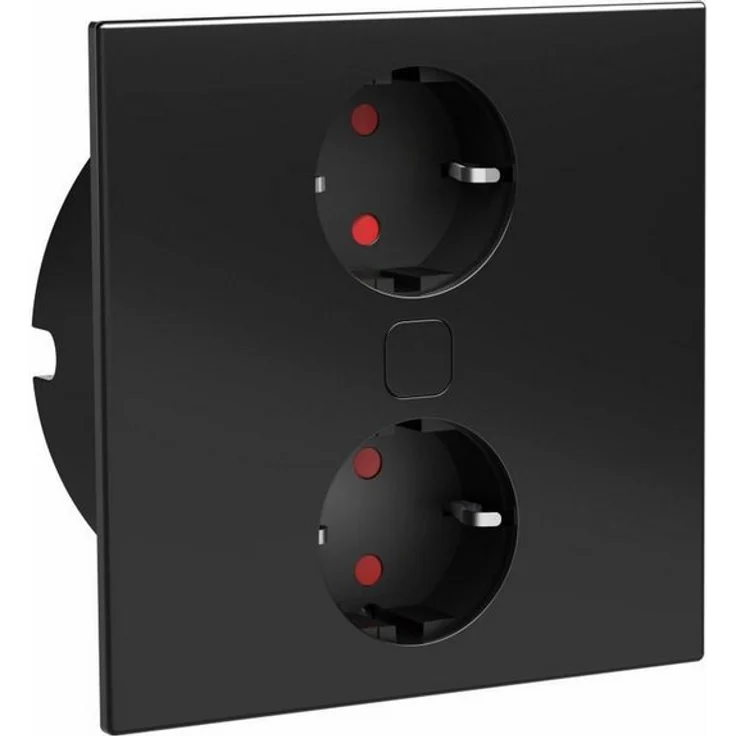 HPF elektrische Steckdose mit Schutzkontaktstecker, in schwarz Einbau-Tischsteckdose, DUPLEX-R Steckdose, eckig, Made in Germany