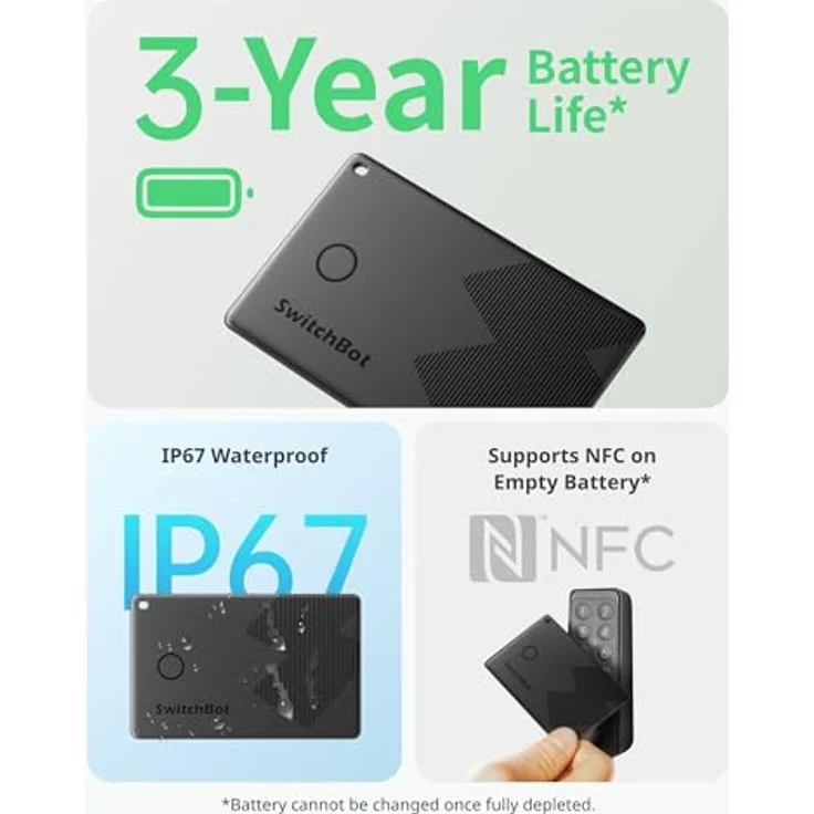 SWITCHBOT Geldbörsen Tracker-Karte, Schwarz, ultradünnes Design, IP67 wasserdicht, bis zu 3 Jahre Akkulaufzeit, kompatibel mit Apple Find My, AES-128 Verschlüsselung – Bild 8