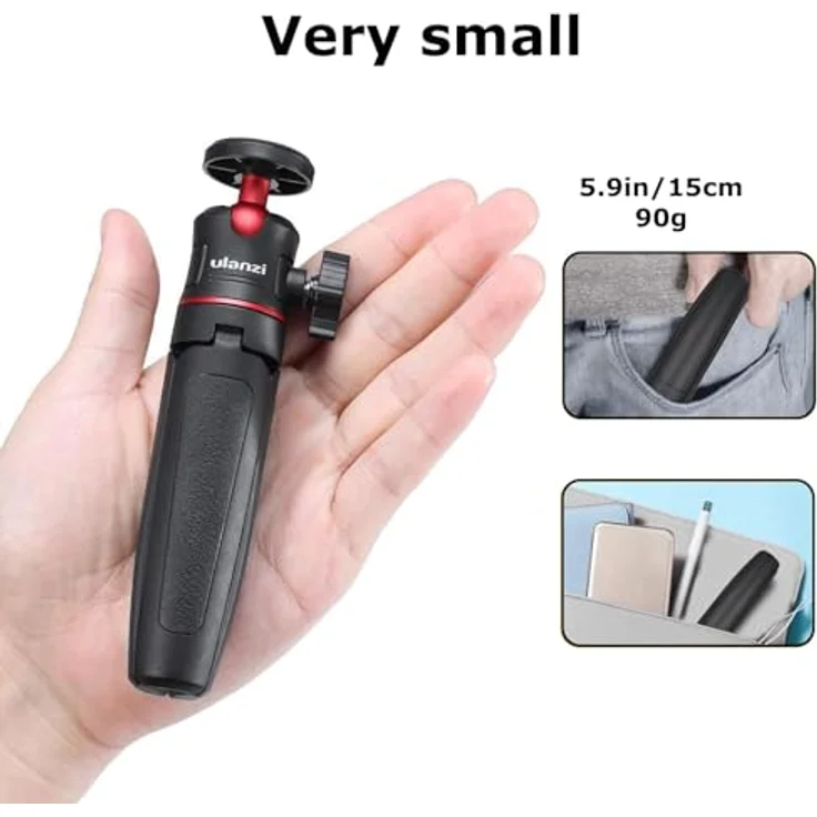 ULANZI MT-08 Kompaktes Reisestativ, tragbar, 1/4-Zoll-Schraube, kompatibel mit Sony ZV1/RX100 VII/Canon G7X Mark/Fujifilm X100V/Leica Q2, 360° Kugelkopf, rutschfester Griff – Bild 2