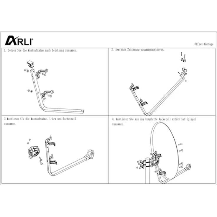 ARLI Sat Antenne 60 cm, Stahl Lichtgrau/Weiß, HD UHD Digital Satellitenschüssel mit ovalem Spiegel, inkl. LNB Halterung & Befestigung – Bild 3