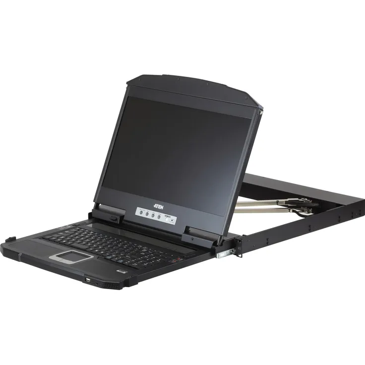 Aten CL3800NW KVM-Konsole, 18,5" FullHD-Display, HDMI, DVI, VGA, USB, 19"-Rackmontage, kurze Einbautiefe, Schwarz