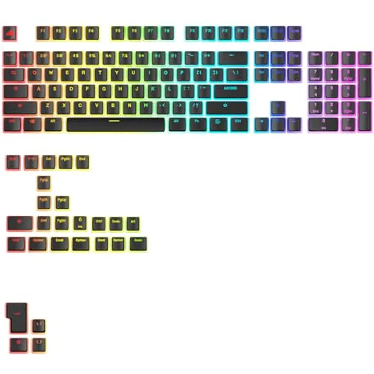 Glorious Aura V3 Keycaps, ANSI Layout (US), PBT, Doubleshot - Black - Keycap-Komplettset mit lichtdurchlässigen PBT-Kunststoffkappen, US-Layout, Pudding-Style