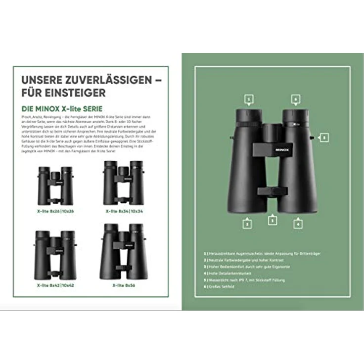 Minox 8x56 Fernglas, wasserdicht nach IPX7, ergonomisches Design, herausdrehbare Augenmuscheln für Brillenträger, hohe Dämmerungszahl 21.2 – Bild 2