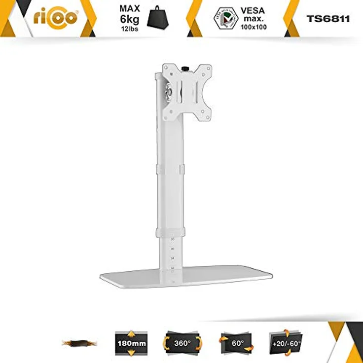 RICOO Monitor Halterung Arm für Computermonitore Monitorständer Schwenkbar Neigbar TS6811 Tischhalterung für 12-32 Zoll VESA 100x100 Monitorhalterung Bildschirmhalterung Bildschirm Stand – Bild 2