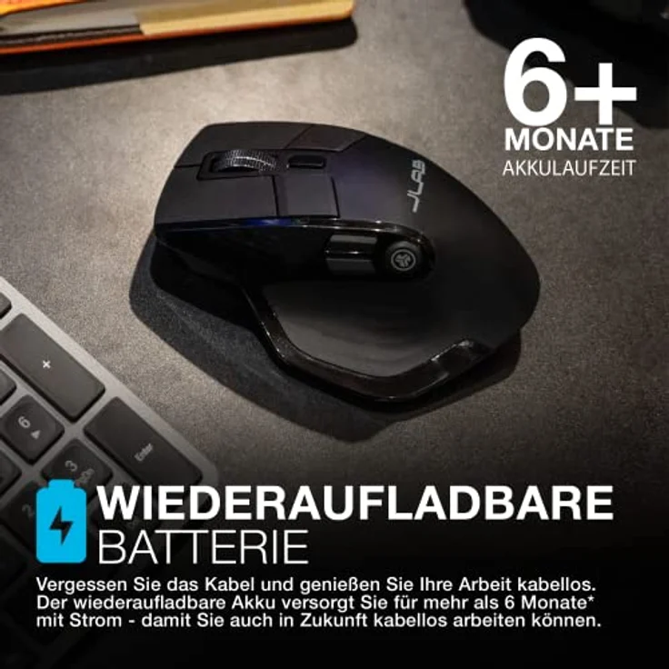 JLab Audio Epic Ergonomische Muis Rechtshandig - Draadloos - Bluetooth - USB (Kabellos), Maus, Schwarz – Bild 3