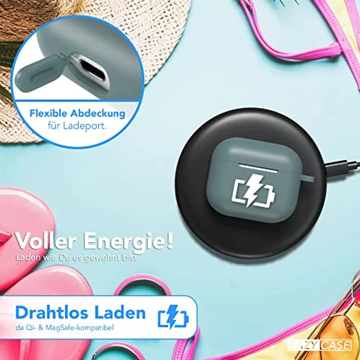 EAZY CASE AirPods 3 Hülle Grün Silikon Case Stoßfest mit Karabiner Schlüsselanhänger Dark Green – Bild 3