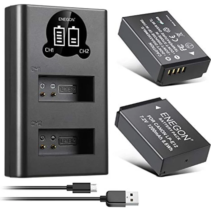 ENEGON Ersatzbatterie (2er Pack) und Rapid Dual Ladegerät für Canon LP-E12 und Canon SX70 HS, Rebel SL1, EOS-M, EOS M2, EOS M10, EOS M50, EOS M100 Digitalkamera – Bild 1