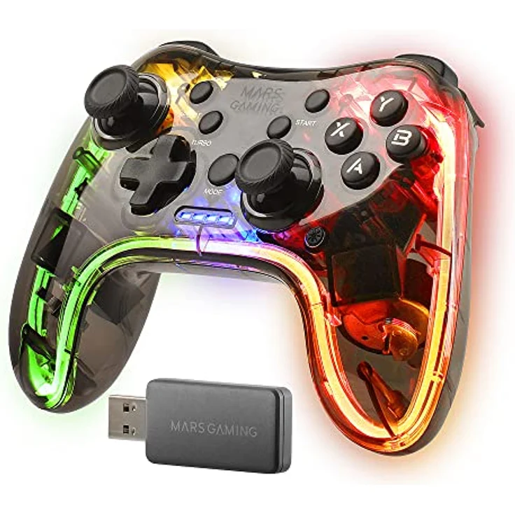 Mars Gaming MGP-24 RGB, Wireless Gaming Controller mit 2.4GPRO Verbindung, transparentes Design, kompatibel mit Mac, Android, PC, Xbox 360, PS4, PS3, Schwarz – Bild 2