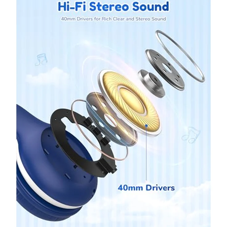 EarFun Bluetooth Kopfhörer Kinder, HiFi Sound, 85/94dB Lautstärkeregelung, HD-Mikrofon, 40 Std Akku, Faltbar & Einstellbar, Blau – Bild 5
