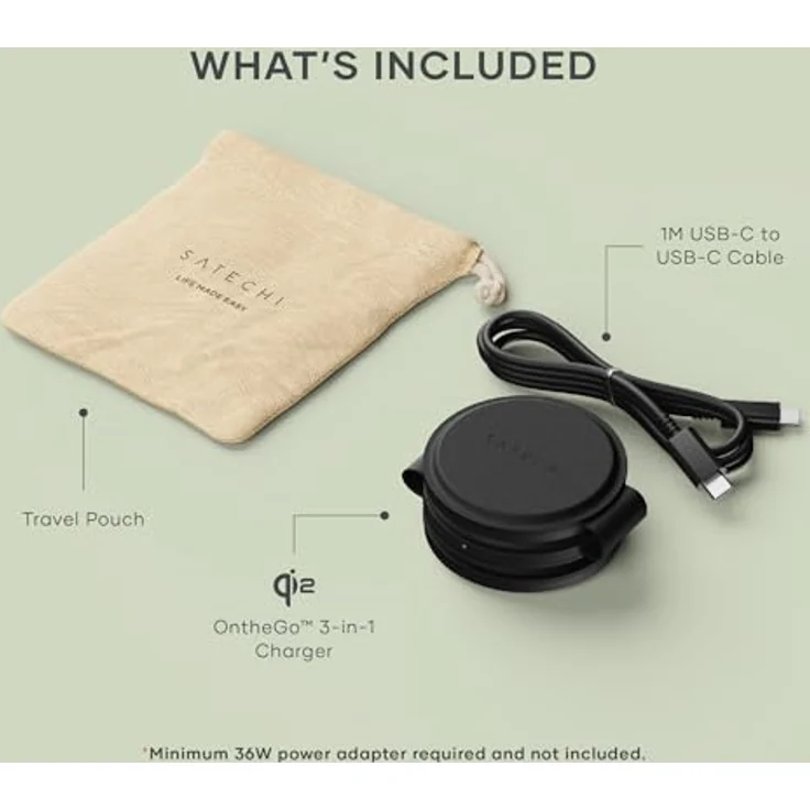Satechi Onthego 3-in-1 Wireless Charger, vielseitiges Ladegerät für iPhone, Apple Watch und AirPods, schwarz, 15W Qi2 Technologie – Bild 7