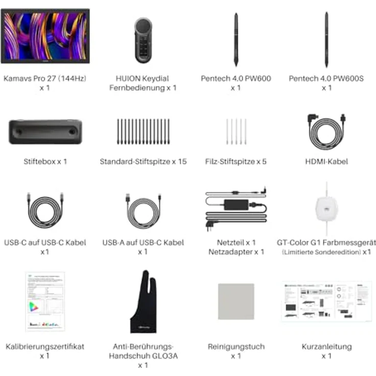 HUION Kamvas Pro 27, 27 Zoll 4K UHD Grafiktablett mit 144Hz, PenTech 4.0, 16384 Druckstufen, Touch-Funktion, Canvas Glass 3.0 für professionelle Künstler – Bild 9