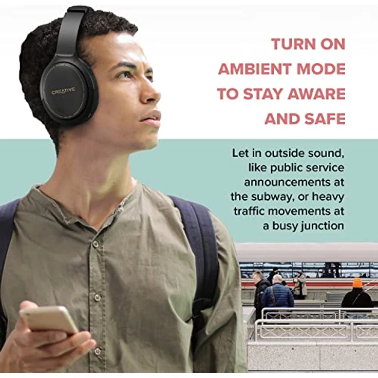 Creative Zen Hybrid Wireless Over-Ear-Kopfhörer mit hybrider Active Noise Cancellation, Ambient Modus, bis zu 27 Stunden (ANC EIN), Bluetooth 5.0, AAC, integriertes Mikrofon Schwarz – Bild 3