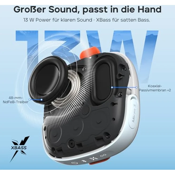 Tribit StormBox Micro 3, Bluetooth Lautsprecher mit 13W XBass Sound, IP68 wasserdicht, 24 Std. Akkulaufzeit, Bluetooth 6.0, TWS, Fahrradlautsprecher mit Gurt & Magnetfixierung – Bild 5