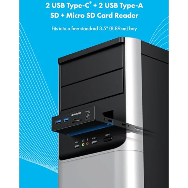 Graugear Multi Frontblende mit USB Hub + Kartenleser, für 3,5 Zoll Montageschächte, grau – Bild 10