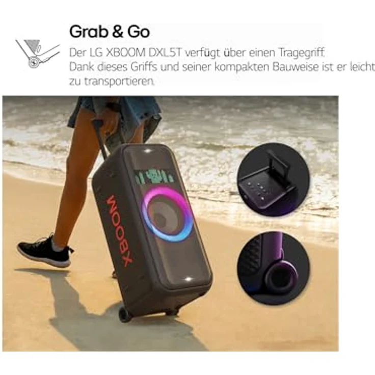 LG xboom DXL5T, rollbarer Bluetooth-Lautsprecher mit 200 W, Karaoke- & DJ-Funktionen, Beleuchtung, Schwarz [Modelljahr 2024] – Bild 3