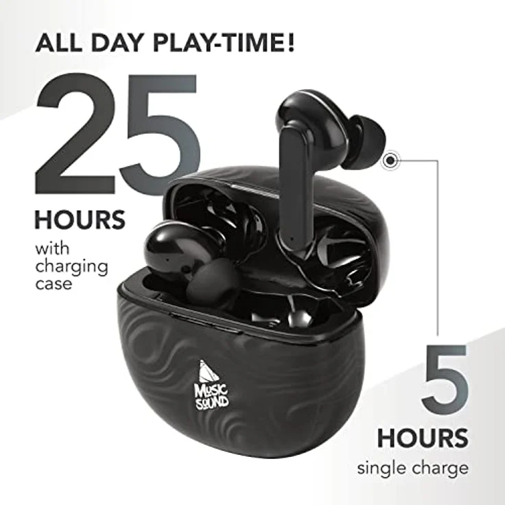 Music Sound | Bluetooth Kopfhörer Kabellos Intra-auriculaires | In-Ear Wireless für Smartphones mit 5-Fach Ladecase – 5h Akkulaufzeit Fantasy Charbon, BTMSTWSINEAR221 – Bild 4