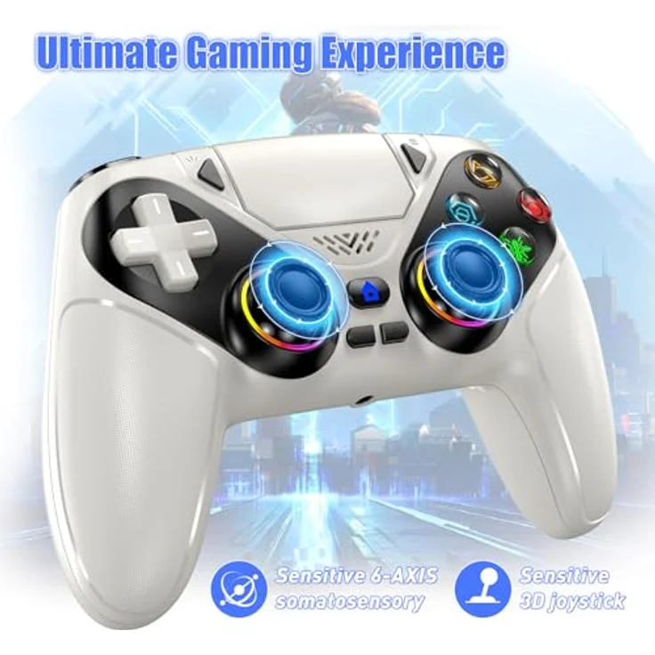 Gamrombo RGB Wireless Controller für PS5/PC/iOS/Android, Bluetooth Gamepad mit Back Paddles, Turbo-Funktion, 6-Achsen Sensor, Dual Vibration, integrierte Lautsprecher - Weiß – Bild 3
