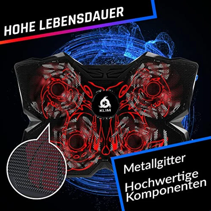 KLIM Cobra Laptop Kühler mit 4 leistungsstarken Lüftern für effektive Kühlung, kompatibel mit 11-19 Zoll Geräten – Bild 4
