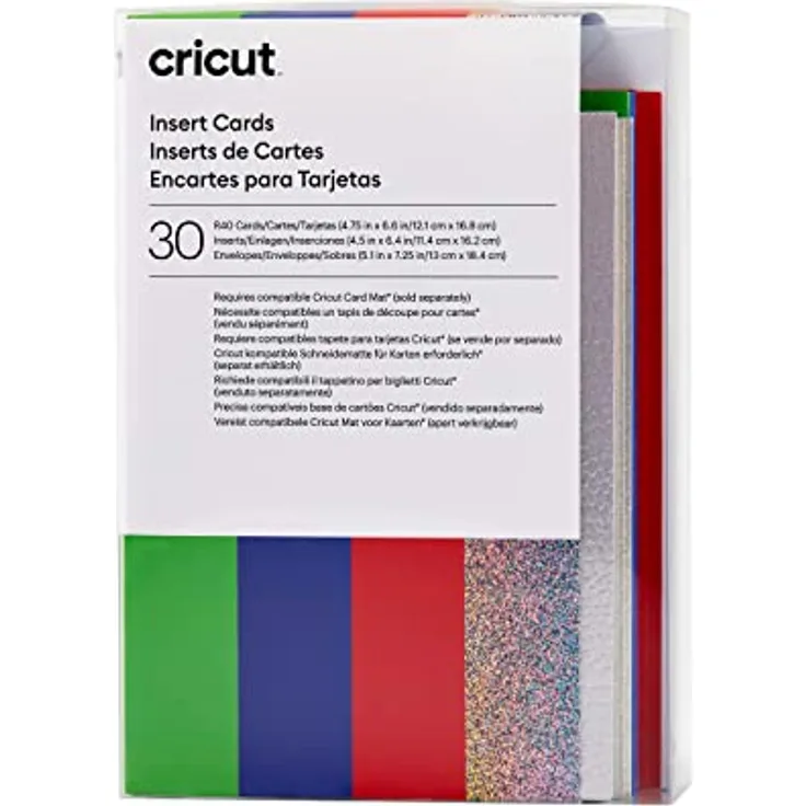 Cricut Insert Cards Rainbow R40, Kartenset in Rot, Blau und Grün mit klebstofffreiem Design für personalisierte Grußkarten
