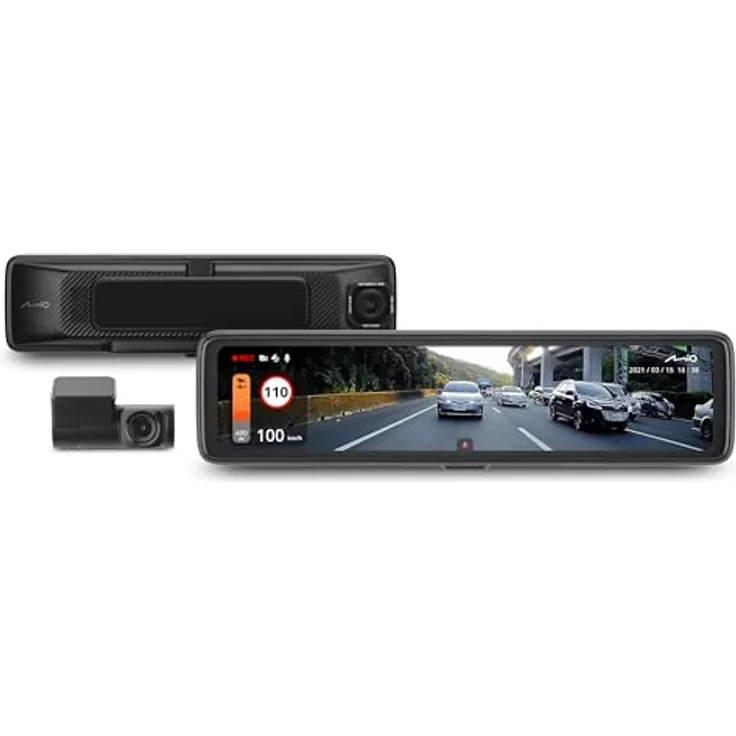 Mio™ MiVue R850T Dashcam Auto vorne hinten mit 2.5K HDR-Aufnahmen & STARVIS CMOS Sensor für scharfe Bilder Tag & Nacht I Echtzeit-Backup des Dash Cam Spiegels Dank Highspeed WLAN I GPS Auto Kamera