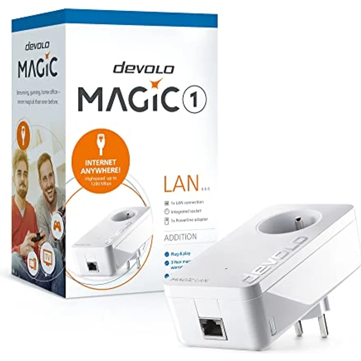 Devolo Magic 1 LAN Powerline-Adapter, 1200 Mbit/s, Gigabit Ethernet, integrierte Steckdose, weiß – Bild 2