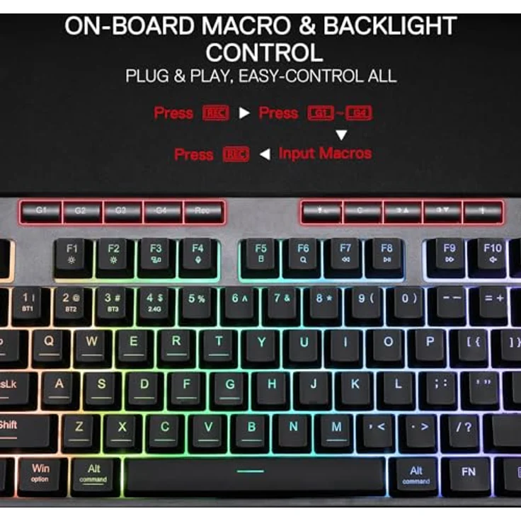 Redragon K516RGB-PRO SHIVA PRO 87, Ergonomische TKL-Tastatur mit dynamischer RGB-Beleuchtung, kabelgebunden und kabellos, Schwarz – Bild 4