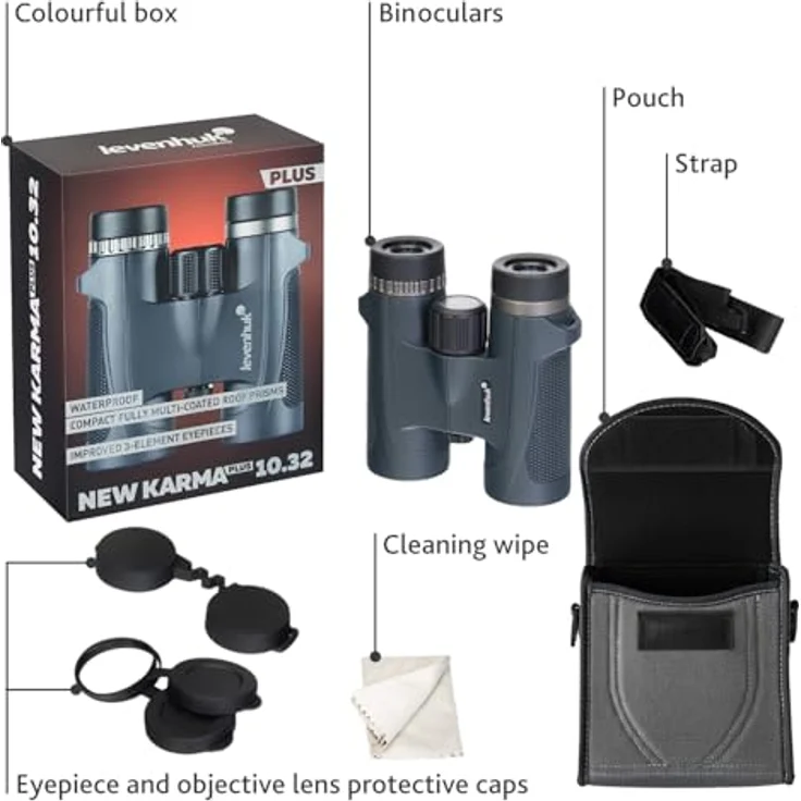 Levenhuk New Karma PLUS 10x32 Fernglas, wasserdicht nach IP67, BaK4-Optik, schwarz – Bild 2