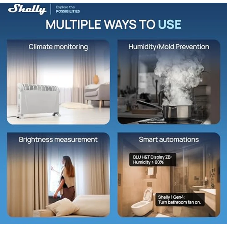 SHELLY BLU H&T Display ZB, Temperatur-/Luftfeuchtigkeitssensor mit E-Paper-Display, weiß, Zigbee 3.0 und Bluetooth 5.0 – Bild 6
