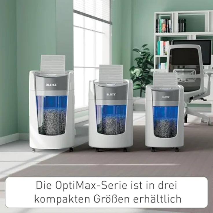 Leitz IQ OptiMax Home Office 225 P5, Aktenvernichter mit Mikro-Partikelschnitt, 90 Blatt Kapazität, leiser Betrieb, Anti-Papierstau-Technologie – Bild 9