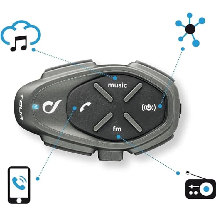 Interphone TOUR HD Motorrad-Intercom, Bluetooth-Gegensprechanlage für 2 Personen, 1500 m Reichweite, Schwarz – Bild 4