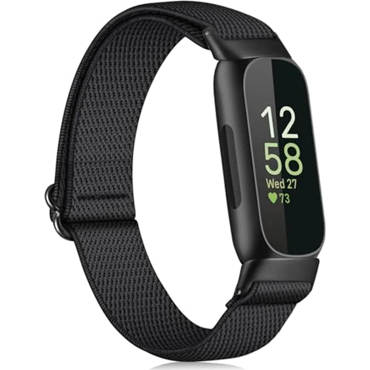FINTIE Elastisch Armband für Fitbit Inspire 3, Verstellbares Nylon Loop Uhrenarmband, Dehnbar, Schwarz