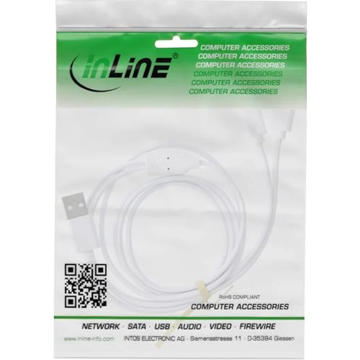 InLine 2in1 Y-Ladekabel, USB-A auf 2x USB-C, bis zu 25W Ladeleistung, kompaktes Doppel-Ladekabel, weiß, 1m, 35121W – Bild 3