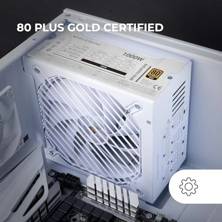 MARS GAMING MPB1000PSI, Vollmodulares ATX-Netzteil 1000W, 80Plus Gold 90%, 10 Jahre Garantie, 140mm SI-Lüfter, Weiß – Bild 3