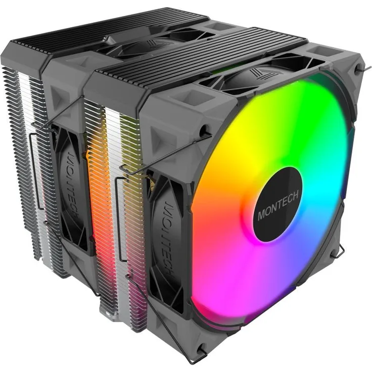 Montech NX600 ARGB Black, CPU Kühler mit Dual-Tower-Kühlarchitektur, 160 mm, schwarze ARGB-Beleuchtung, kompatibel mit Intel und AMD