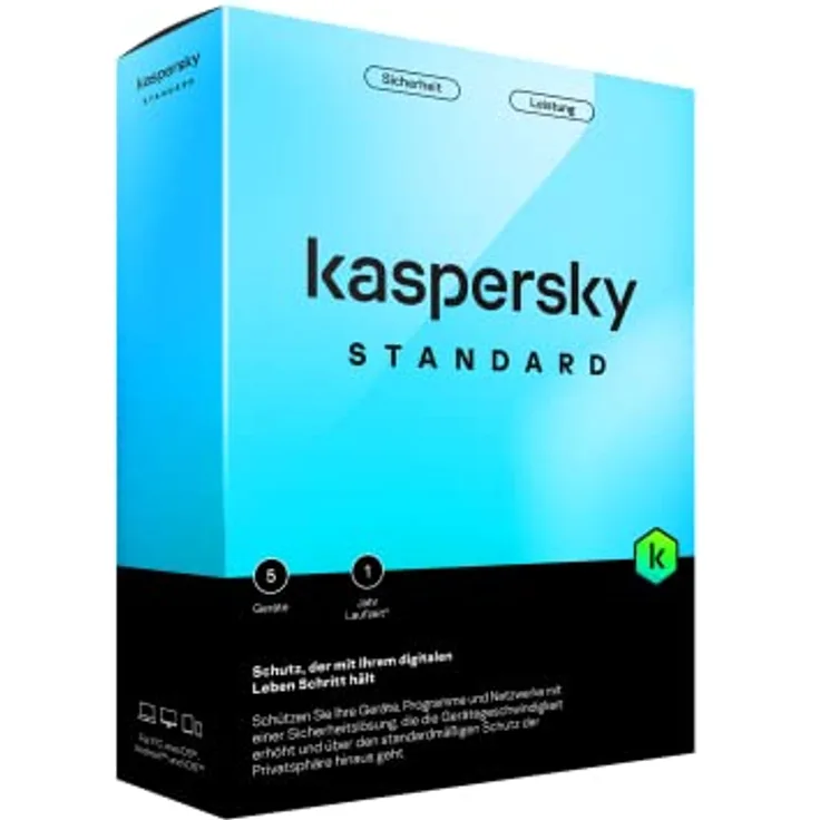 Kaspersky Standard|5 Geräte|1 Jahr|Umfassender Schutz|Online-Banking Schutz|Leistungsoptimierung|PC/Mac/Mobile|Aktivierungscode in Standardverpackung