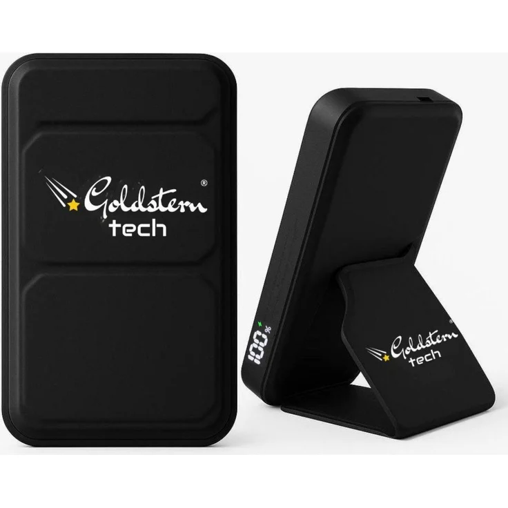 Goldstern-Tech MagStand 10K Powerbank, 10000 mAh mit Schnelladefunktion, 15W kabelloses Laden, integrierter Klappständer und LED-Display, USB-C