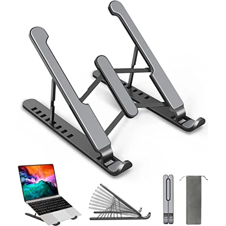 AOVUYCK-Store Laptop Ständer, 8-Stufe Einstellbar Laptop Stand, Tragbar Höhenverstellbarer Belüfteter Laptopständer, Notebook Ständer für MacBook, Lenovo, Dell, 10-15,6'' Laptops, Tablets, Notebooks.