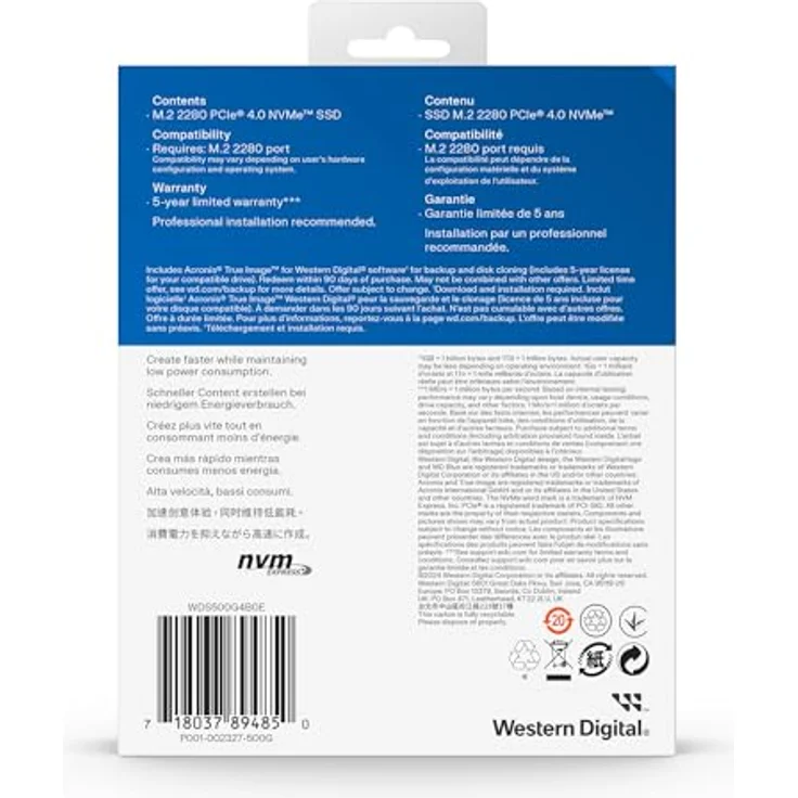 Western Digital WD Blue SN5000 NVMe SSD 500 GB interne SSD (Geschwindigkeiten von bis zu 5.000 MB/s/4.000 MB/s Lesen/Schreiben, 300 TBW, nCache 4.0, Acronis True Image) – Bild 5