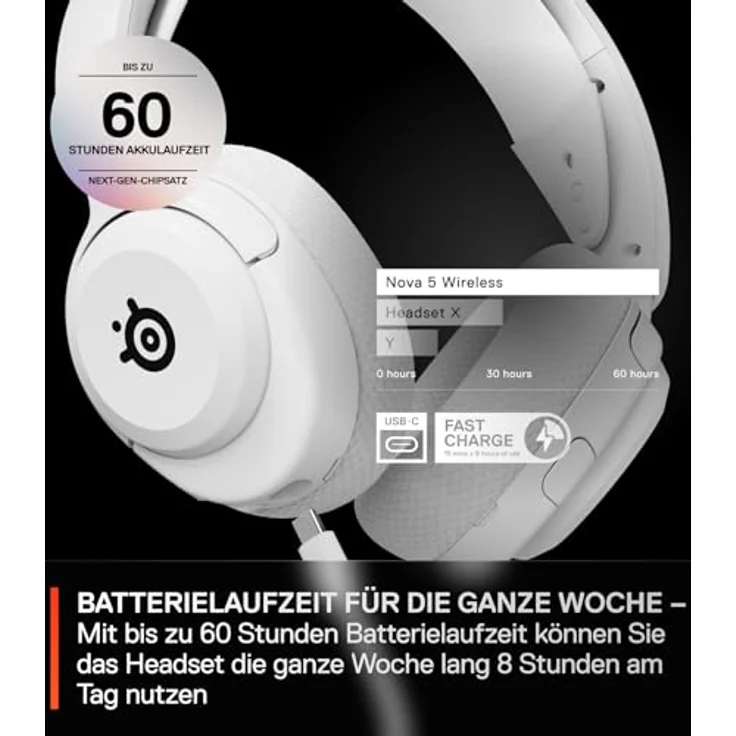 SteelSeries Arctis Nova 5 Wireless Gaming Headset - Über 100 Audio Presets - 60 Std. Akkulaufzeit - 2,4 GHz oder BT - Weiß – Bild 5