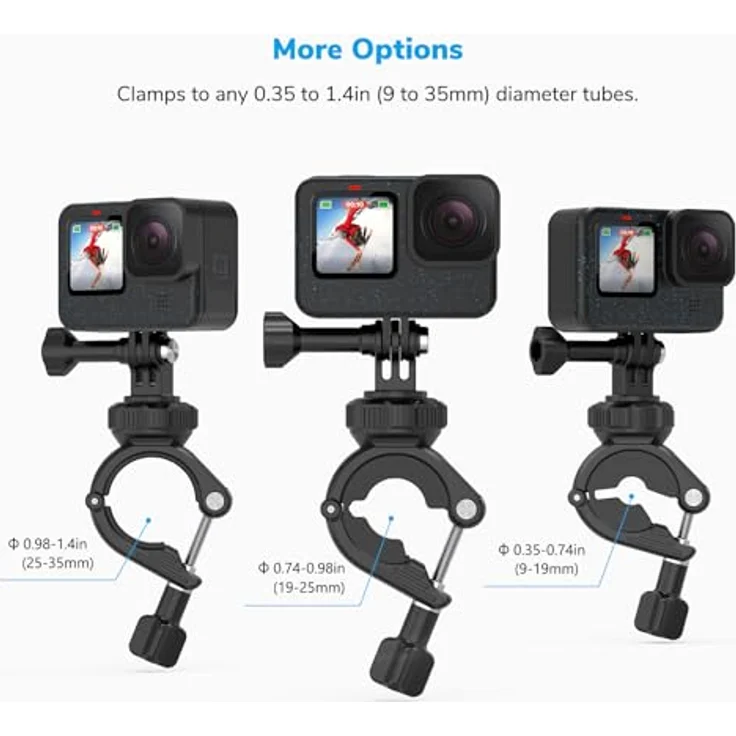 Sametop Fahrrad Lenker Halterung, 360° drehbare Klemme für GoPro Hero 13-5 und DJI Osmo Action Kameras, kompatibel mit Rohren von 9mm bis 35mm – Bild 3