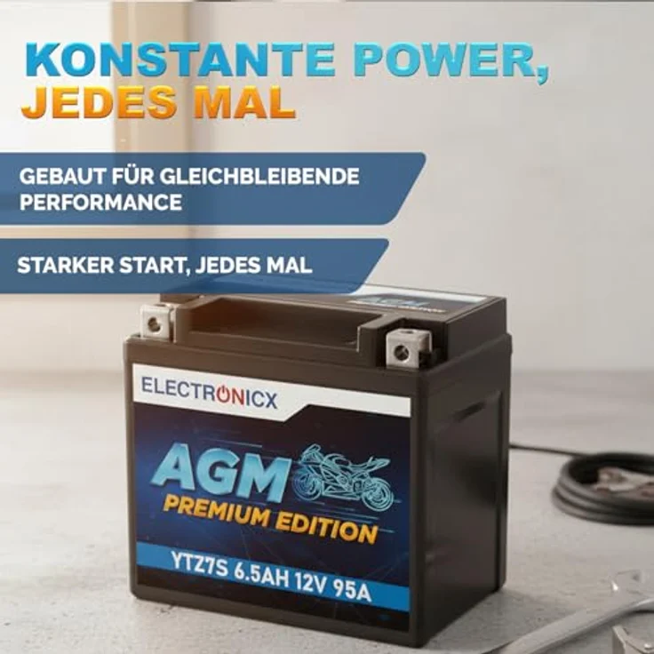 Electronicx YTZ7S AGM Motorradbatterie 6.5Ah 12V - wartungsfrei, auslaufsicher, rüttelfest für Motorrad, Roller, Quad und ATV – Bild 4